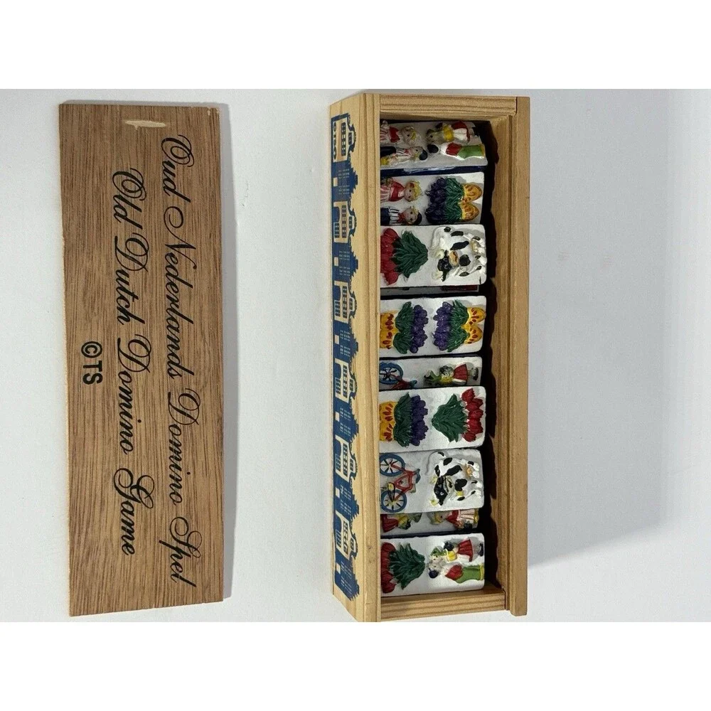 TS Old Dutch Domino Game Dutch Theme Wooden Box Complete Game Set